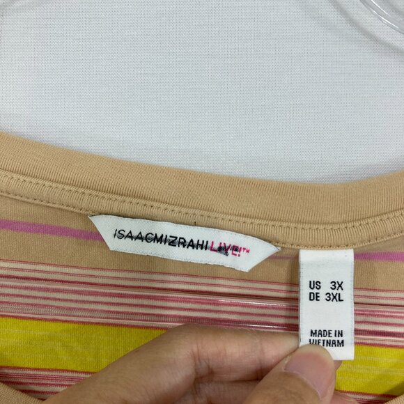 Isaac Mizrahi Top Size 3X Tan Pink Yellow Striped 3/4 Sleeve Stretch Casual - Picture 3 of 8